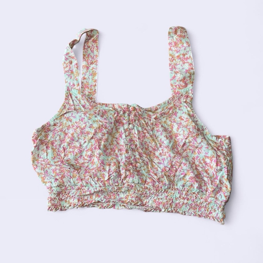 Roxy Mint Floral Smocked Tank with Pink & Yellow Accents